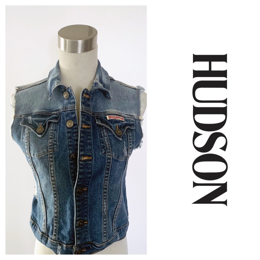Hudson Distressed Denim Vest Blue